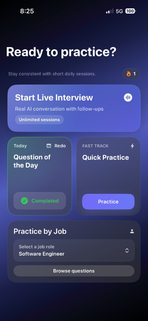 HireMind app home screen